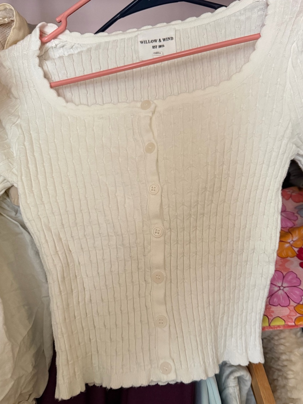 Willow & Wind Cream Ribbed Button-Front Top